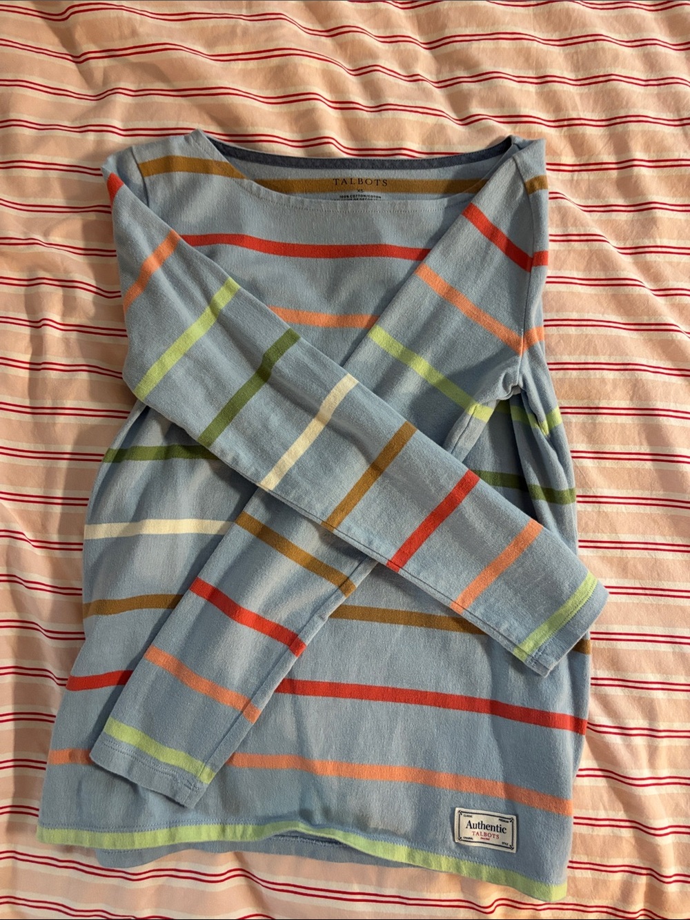 Talbots Light Blue Striped Long-Sleeve Knit Tee